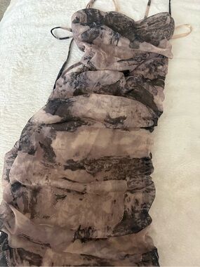 Windsor Taupe and Black Marble-Print Strapless Dress